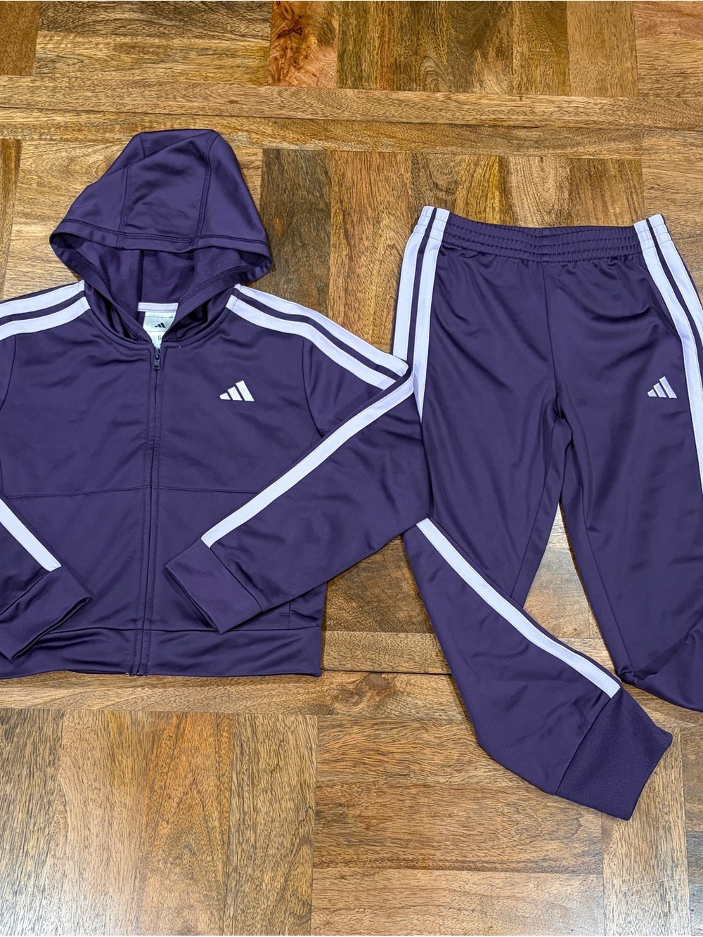 adidas Girls Track Jacket and Pants Suit Set Purple with Lavender Stripes Sz 6 S